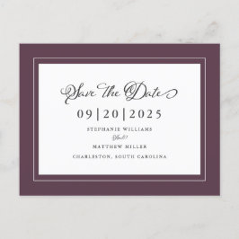 Spara datum Bröllop Elegant Lila Modernt Skript Meddelande Vykort
