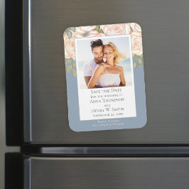 Spara datum bröllop elegant modern dammig blå magnet