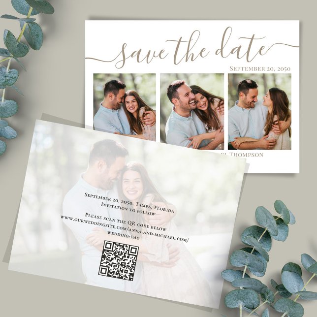 Spara datum Bröllop enkelt i fotot Spara Datumet (Wedding save-the-date photo card with a scannable QR code. )