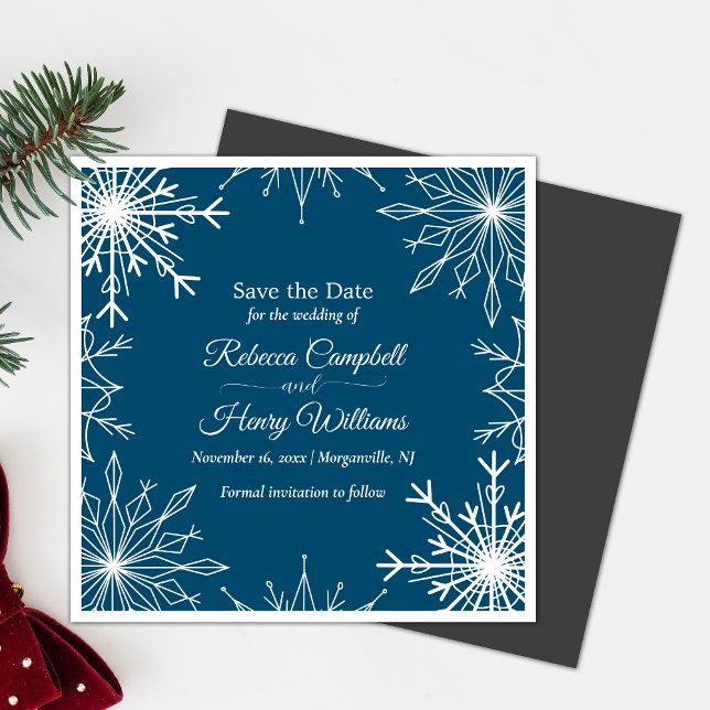 Spara datum Bröllop i enkelt Winter-Snöflingor Magnetisk Inbjudningskort (Magnetic invites stick to any metal, ensuring guests remember your special day with ease.)