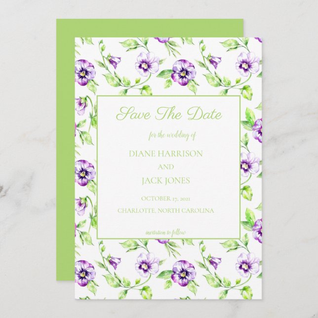 Spara datum Bröllop i vattenfärgsrutan Inbjudningar (Fram/baksida)