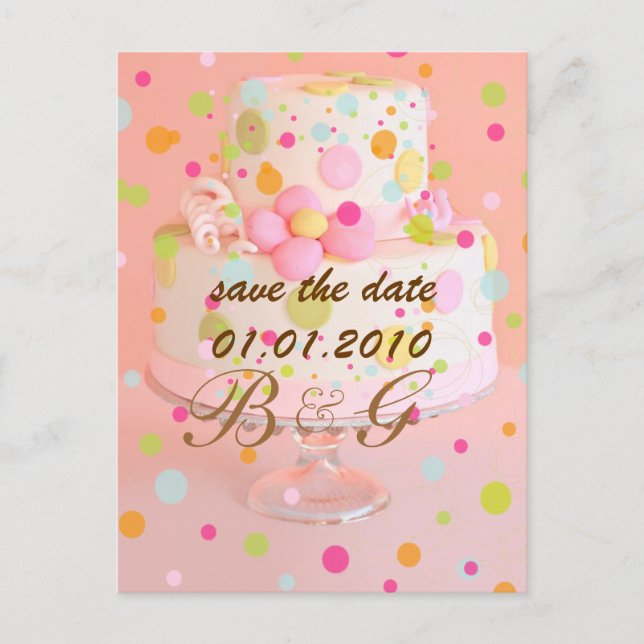 Spara datum, bröllop-kakan meddelande vykort (Framsida)