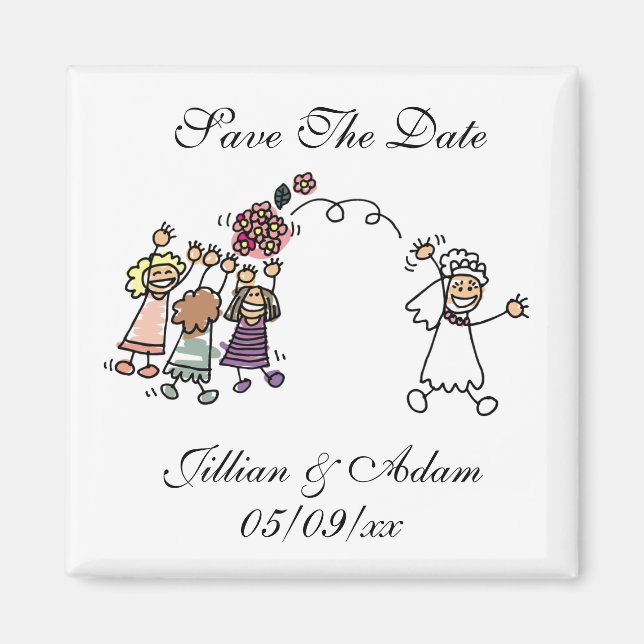 Spara datum Bröllop Magnet Bride Throws Bouquet (Framsidan)