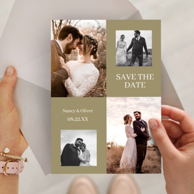 Spara Datum Bröllop Modern Fotokollage Inbjudningar (Save The Date Wedding Modern Photo Collage Invitation, Wedding Invite Template, Save the Date Card)