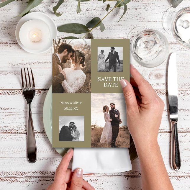Spara datum bröllop modern fotokollage inbjudningar (Skapare uppladdad)
