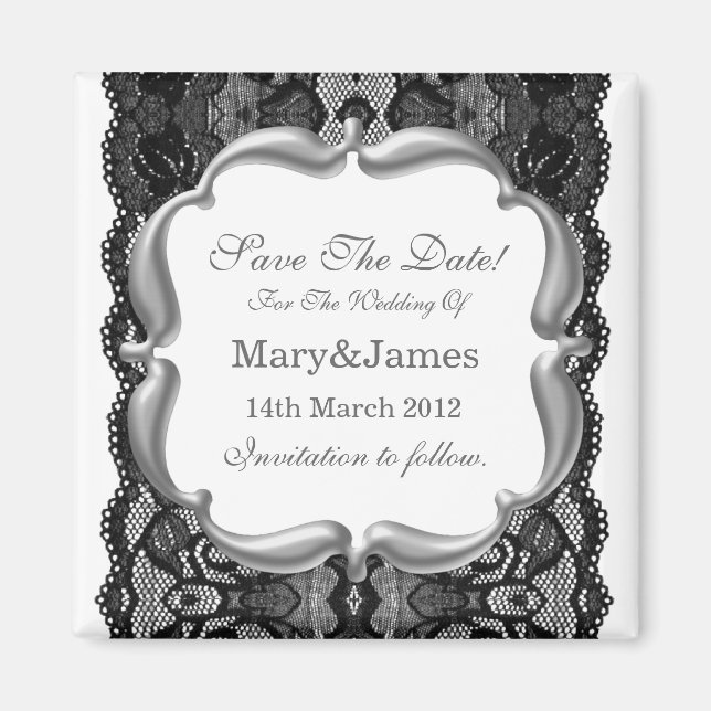 Spara datum Bröllop Vintage Snöre vit Magnet (Framsidan)