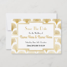 Spara datum bröllopsfest tjugotalet guld fläkt dec spara datumet