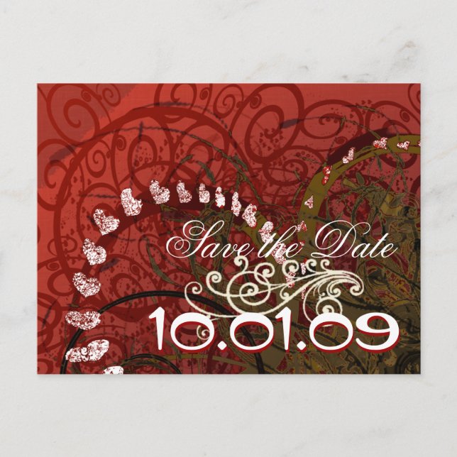 Spara datum Burgundy hjärtan - Meddelande Vykort (Framsida)