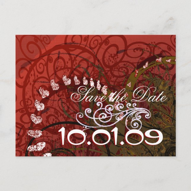 Spara datum Burgundy hjärtan Meddelande Vykort (Framsida)