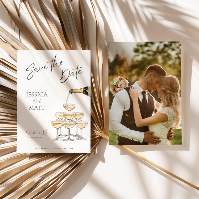 Spara Datum Champagne Akvarell Kort (Champagne Tower Save the Date)