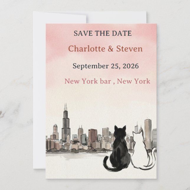 Spara Datum – Charlotte & Steven – New York Bar  Inbjudningar (Framsida)