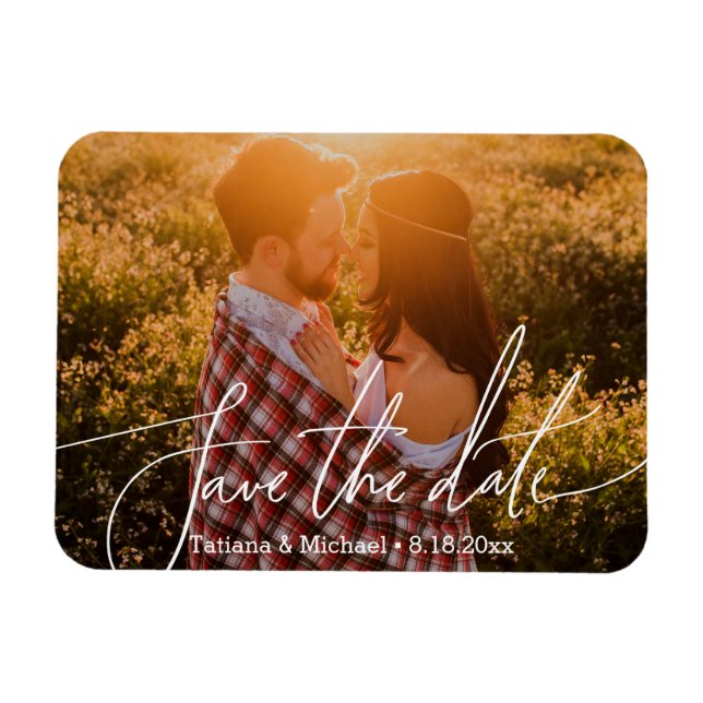 Spara datum chic trendig script, par foto magnet (Horisontell)