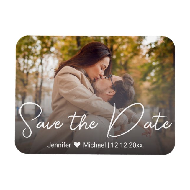 spara datum chic vit handskriven parfoto magnet (Horisontell)