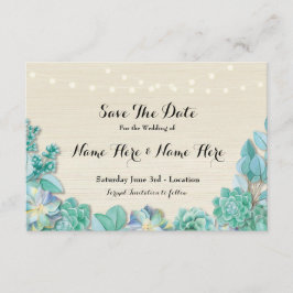 Spara datum då Rustic Succulents Mint Ljus Inbjuda Spara Datumet