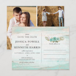 Spara datum då Rustic Wood Blommigt Photo Collage Vykort