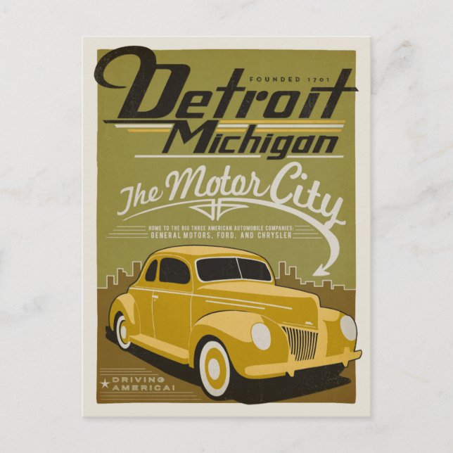 Spara datum | Detroit, MI Meddelande Vykort (Framsida)