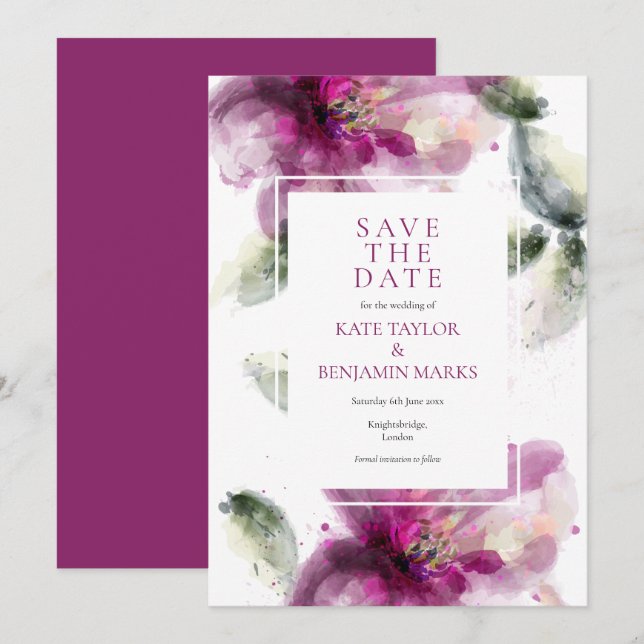 Spara datum Elegant akvarell Rosa Lilja Blommig Inbjudningar (Fram/baksida)