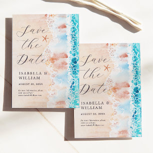 Spara datum elegant akvarell strandmålning datumet