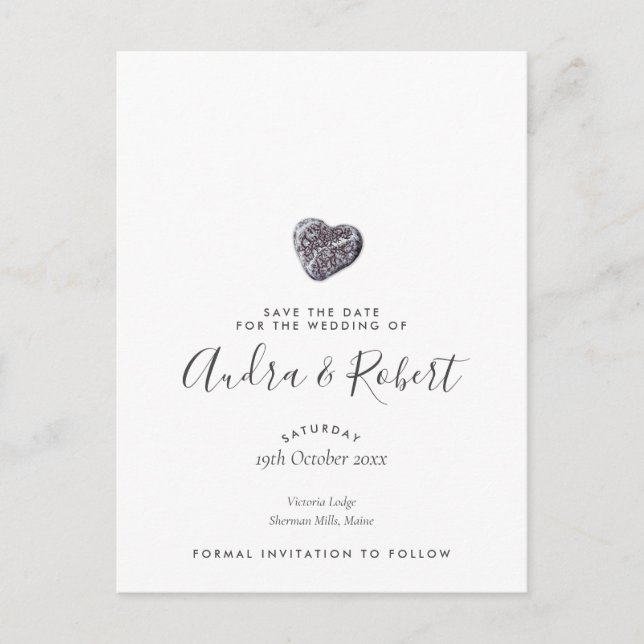 Spara datum Elegant Chic Söt Pebble Heart Vykort (Framsida)