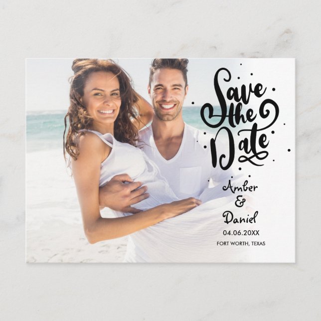 Spara datum Elegant Script Foto Postkort Meddelande Vykort (Framsida)