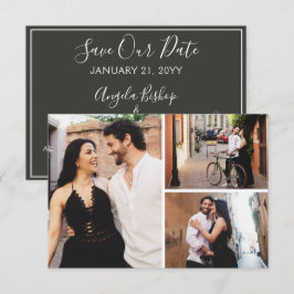 Spara datum Eleganten  Blommigt 3-fotokort för   Inbjudningar