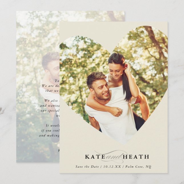 SPARA DATUM-eleganten för modern fotocellelfenben Inbjudningar (Fram/baksida)