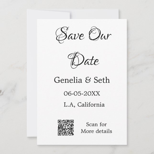 Spara datum enkla minimala QR-skanna kodedetaljer  Inbjudningar (Framsida)