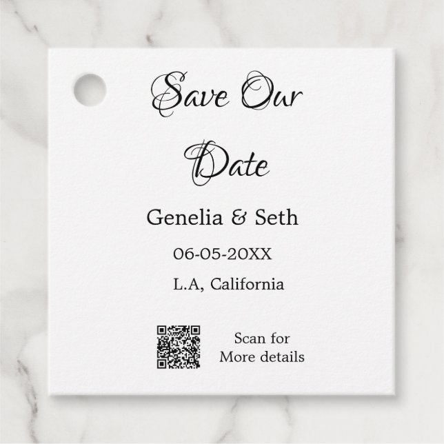 Spara datum enkla minimala QR-skanningskod detalje Gåvor Etiketter (Framsida)