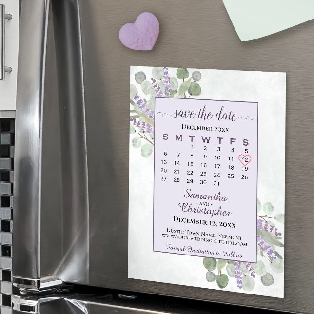 Spara datum Eucalyptus Lavender Calendar Magnet (Skapare uppladdad)
