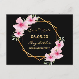 Spara datum examen Svart rosa blommor Vykort