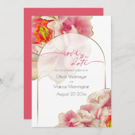 Spara datum | Exotisk korallrosa peony  Inbjudan