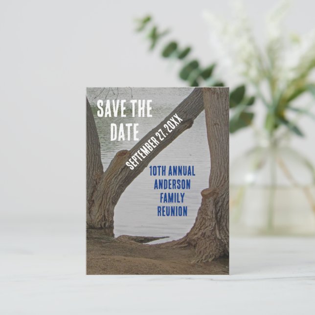 Spara Datum Familjeåterförening Rustic Lakehouse V Vykort (Stående Fram)
