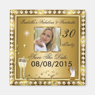 Spara datum fantastisk 30 Foto Guld Glam Födelseda Magnet