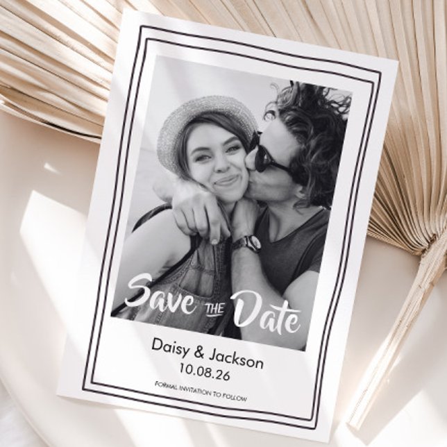 Spara datum fantastisk modern fotobryllopskort datumet (Whimsical save the date photo wedding invitation)