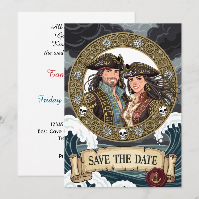 Spara datum fantastisk piratbröllop datumet (Fram/baksida)