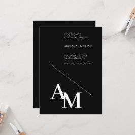 Spara datum, fetstil, vit på svart inbjudningar