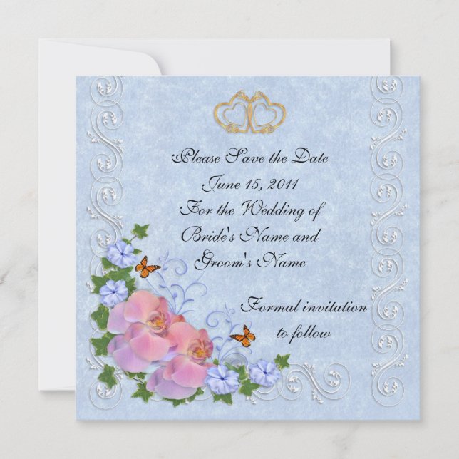 Spara datum för aviseringsorkidéer för Bröllop Inbjudningar (Framsida)