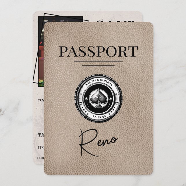 Spara datum för Beige Reno Passport Spara Datumet (Fram/baksida)
