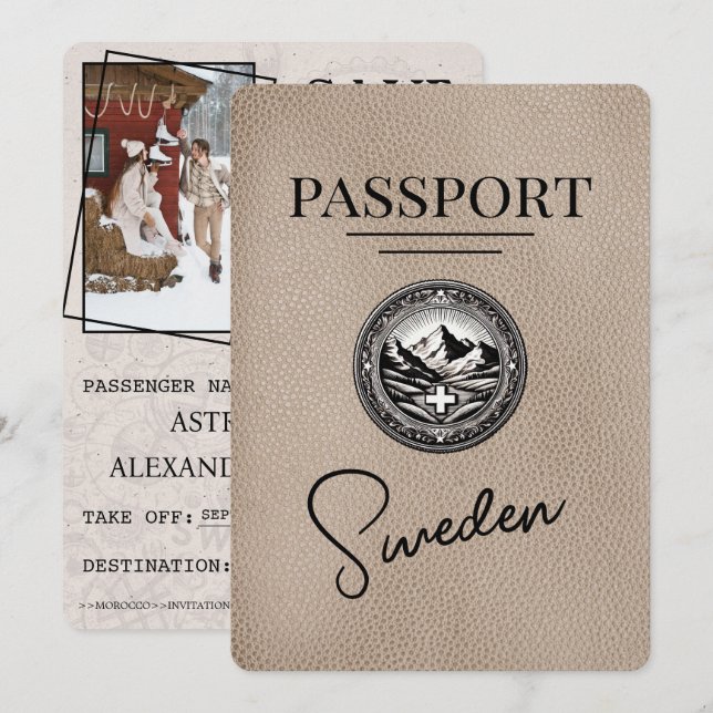 Spara datum för Beige Sverige Passport Datumet (Fram/baksida)