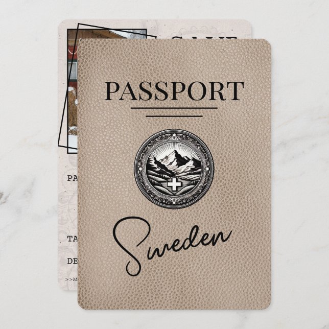 Spara datum för Beige Sverige Passport Spara Datumet (Fram/baksida)