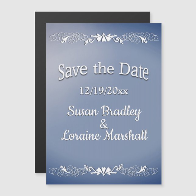 Spara datum för blå fog magnetisk inbjudningskort (Fram/baksida)