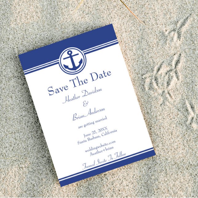 Spara datum för blå navigationsankare datumet (Navy Blue Nautical Anchor Save the Date)