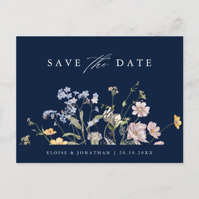 Spara datum för blå Vår-jokerblomsmarkering Vykort (Framsida)