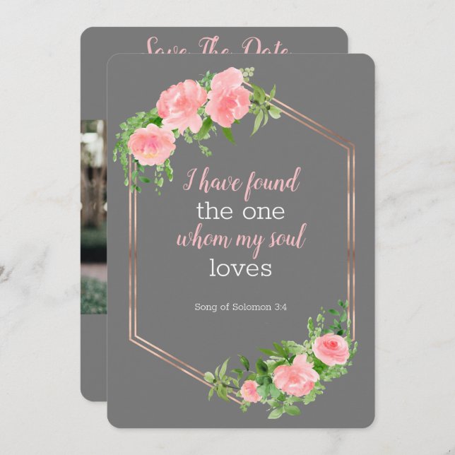 Spara datum för blommig bibel foton inbjudningar (Fram/baksida)