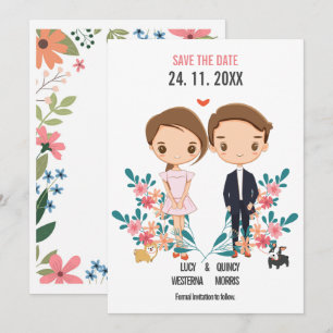 Spara datum för blommigt söt för Cute-par