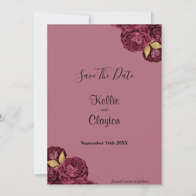 Spara datum för Blommigten Burgundy och Guld Spara Datumet (Framsida)