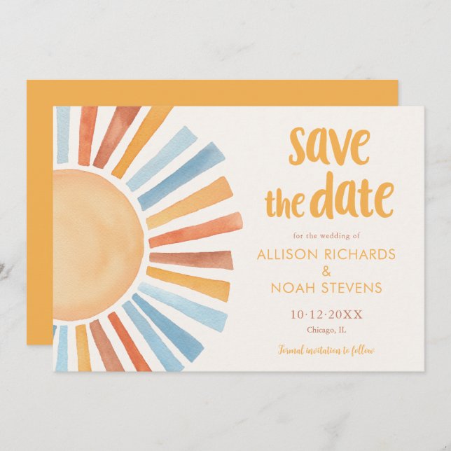 Spara datum för boho bohemian sunshine sol inbjudningar (Fram/baksida)