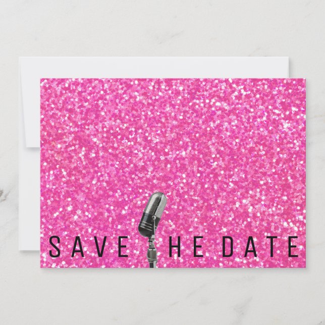 Spara datum för Bright Rosa Glitter Microfone Datumet (Framsida)