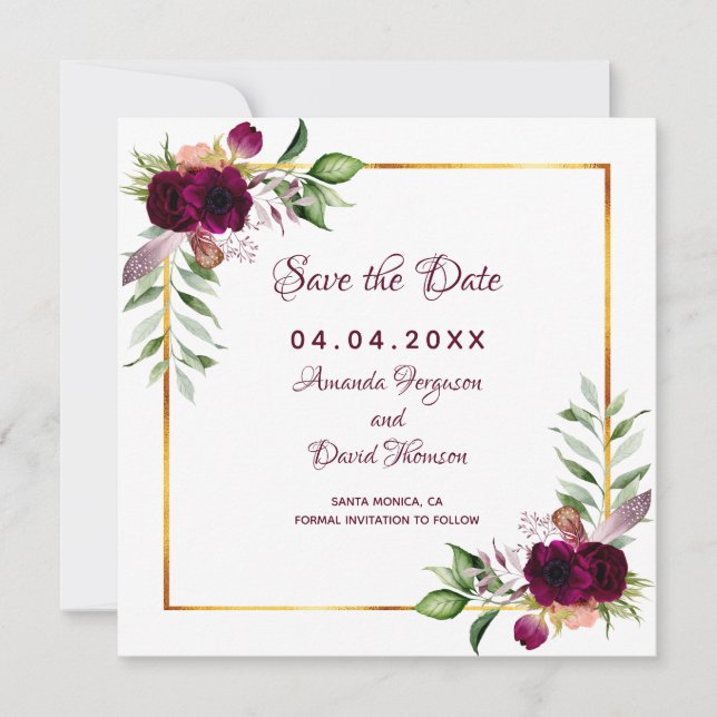 Spara datum för bröllop bohemiska blommigtar spara datumet (Framsida)