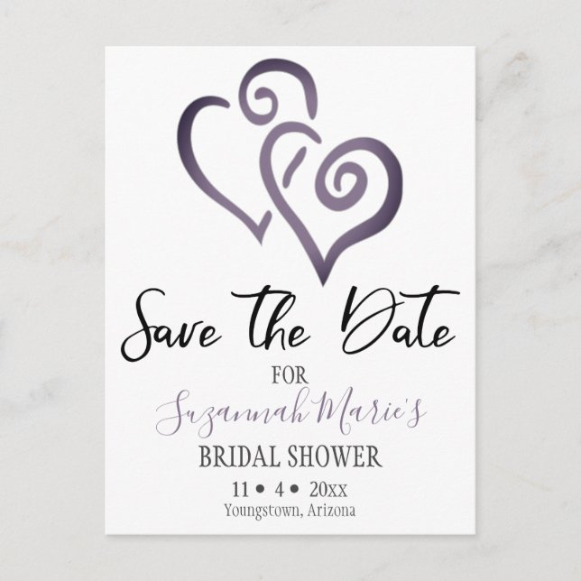 Spara datum för bröllopsfest Mörkgrått länkat hjär Meddelande Vykort (Framsida)